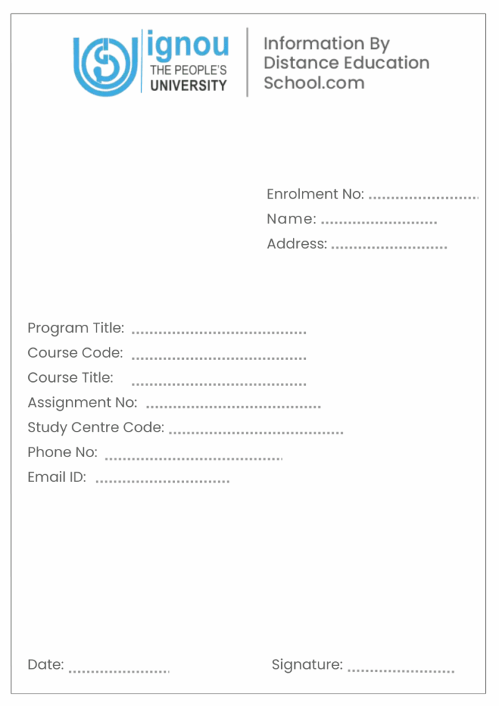 IGNOU Assignment Front Page in English
